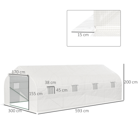 Serre tunnel de jardin dim. 5,93L x 3l x 2H m acier galvanisé bâche PE haute densité blanc