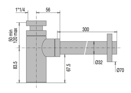 Siphon lavabo cylindrix avec sortie murale D32mm - VALENTIN - 00 130000 000 00
