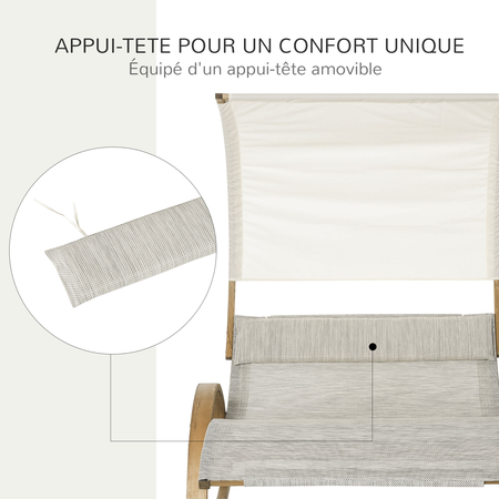 Bain de soleil à bascule 2 places design contemporain crème chiné