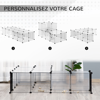 Cage parc enclos modulable rongeurs résine fils d'acier noir
