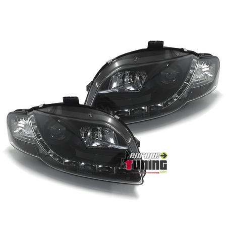 FEUX PHARES AVANTS NOIRS LED DEVIL EYES DE JOUR DIURNES DRL AUDI A4 B7 8H (00264)