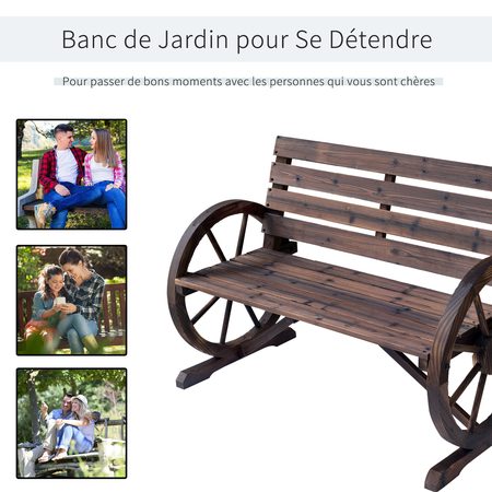 Banc de jardin 3 places style rustique chic bois sapin traité carbonisation