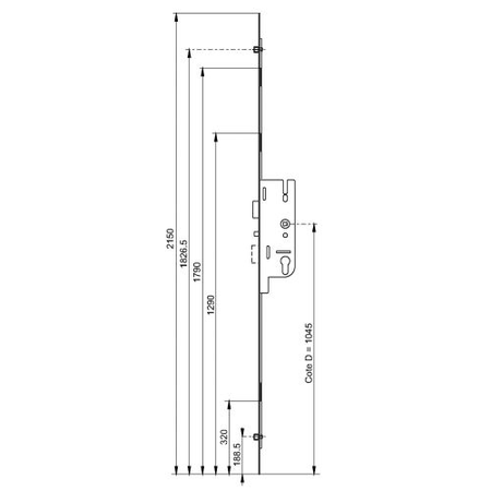 Serrure à larder FERCOMATIC 40/70 têtière 18mm Longueur 2150mm - FERCO - 6-33164-11-0-1