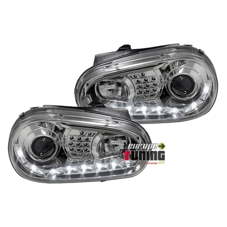 PHARES AVANTS FEUX DEVIL EYES LED CHROME VOLKSWAGEN VW GOLF 4 (13781)