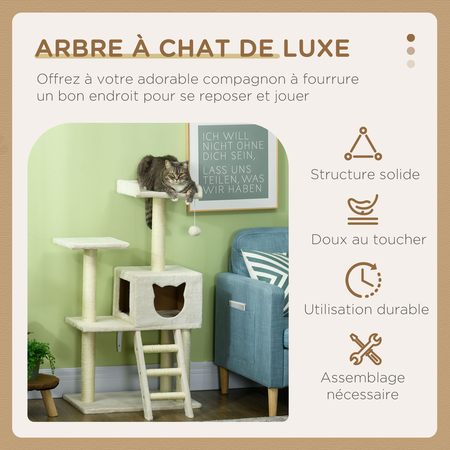 Arbre à chat multi-équipement sisal naturel peluche crème