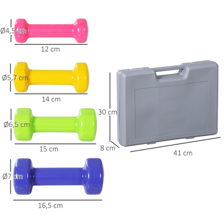 Ensemble d'haltères courtes multicolores total 10 Kg avec malette