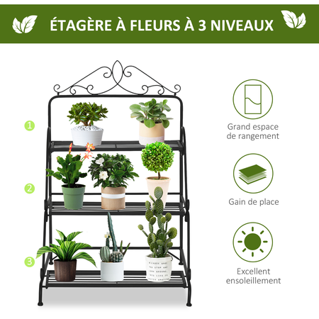 Support pour plantes avec étagères en métal