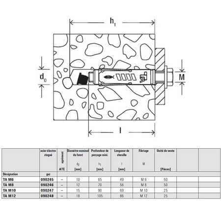 Chevilles à douille acier électrozingué pour fixations lourdes TA M10 10X69mm boîte de 25 - FISCHER - 90247