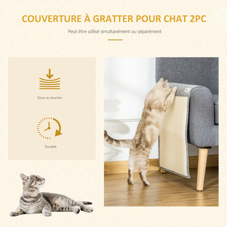 Lot de 2 tapis griffoir grattoir chat de canapé sol ou mur sisal gris