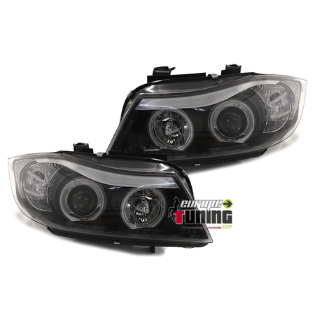 PHARES FEUX NOIRS ANGEL EYES ANNEAUX LED CCFL BMW SERIE 3 E90 & E91 PHASES 1 05-08 (00754)