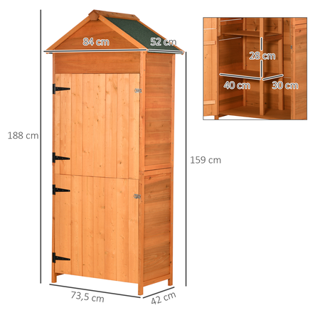 Armoire de jardin 3 étagères 2 portes loquets toit pente bitumé pin pré-huilé