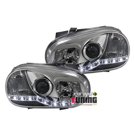 PHARES FEUX AVANTS LED DEVIL EYES CHROME VOLKSWAGEN VW GOLF 4 (x13559)