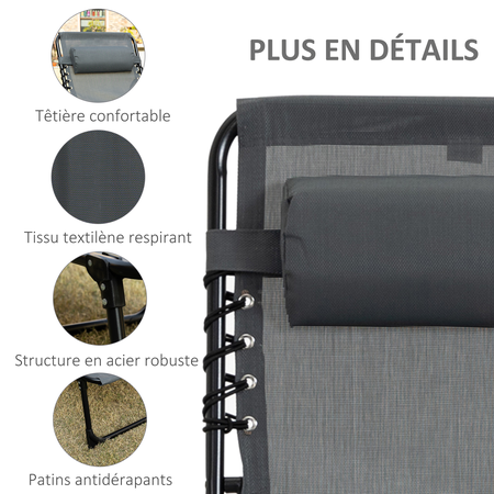 Transat pliable portable dossier réglable acier textilène