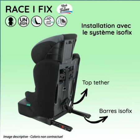 Siege Auto  isofix NANIA RACE I FIX 76-140 cm R129 ‚Äìde 3 a 10 ans‚Äì Tetiere réglable - Base inclinable - Marron -Fabrication