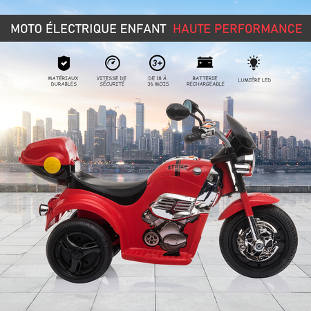 Moto électrique pour enfants scooter 3 roues 6 V 3 Km/h effets lumineux et sonores top case