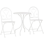 Ensemble de jardin bistro 3 pièces 2 chaises pliantes avec table blanc