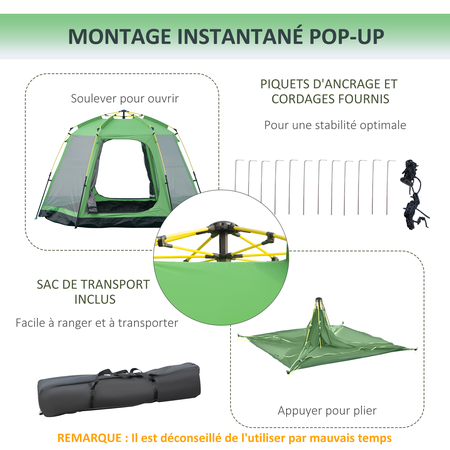 Tente de camping pop-up 6 personnes fibre verre polyester