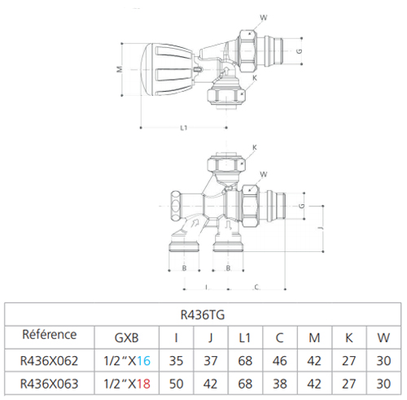 Robinet de radiateur monotube droit 1/2 D16 à 4 voies - GIACOMINI - R436X062