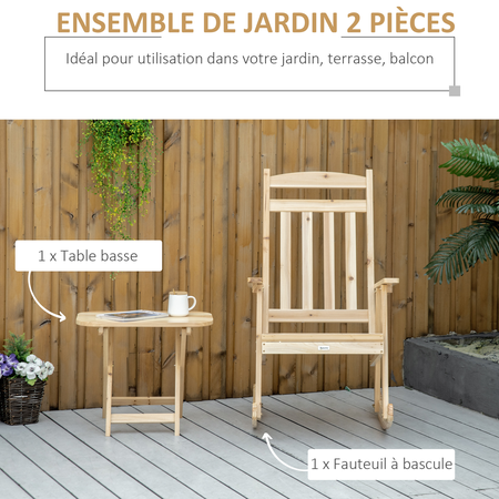 Fauteuil de jardin à bascule avec table basse sapin