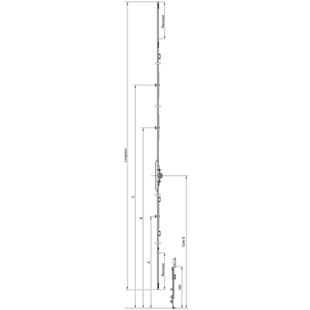 Crémone OB F7,5 DF/DV ajustable haut et bas longueur 1280mm côte D 600mm 1 galet - FERCO - G-22065-00-0-1