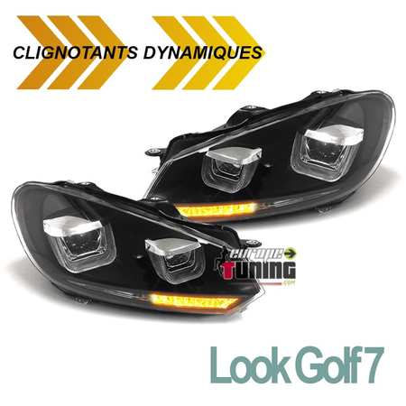 PHARES NOIRS FEUX DE JOUR ET CLIGNOTANTS DYNAMIQUES A LED VW GOLF 6 LOOK GOLF 7 (04781)