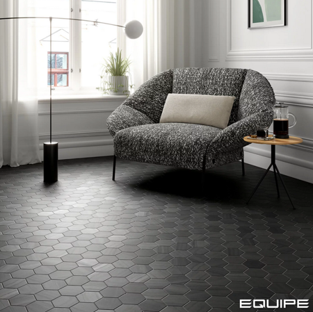 Carrelage hexagonal aspect marbre 11,6x10,1 cm - LITHOS BLACK