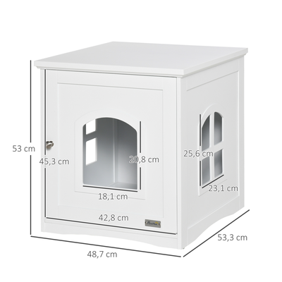 Maison de toilette pour chat design maisonnette avec porte, fenêtres blanc