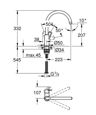 Mitigeur d’évier monocommande BAULOOP bec pivotant monotrou - GROHE - 31368-001