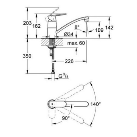 Mitigeur évier  EUROSMART COSMOPOLITAN bec bas - GROHE - 32844-000