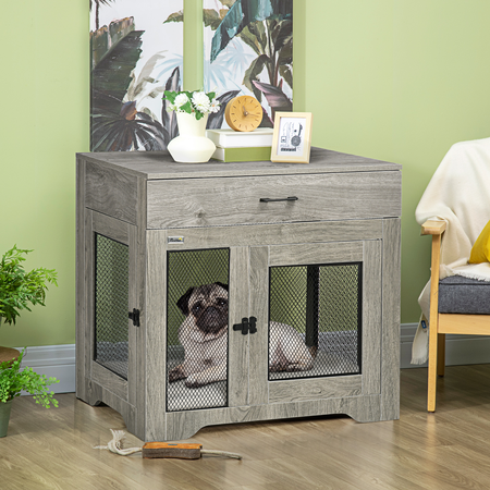 Cage pour chien sur pied style industriel avec coussin et tiroir