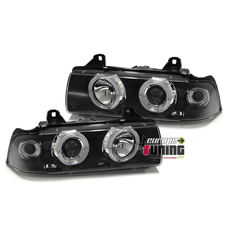 PHARES FEUX NOIRS ANGEL EYES ANNEAUX LED BMW SERIE 3 E36 BERLINE TOURING (03319)