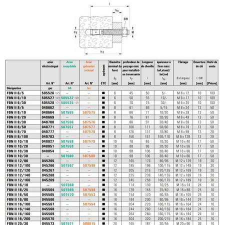 Goujons d‘ancrage FBN II acier électrozingué 6/30X75 boîte de 100 - FISCHER - 505528