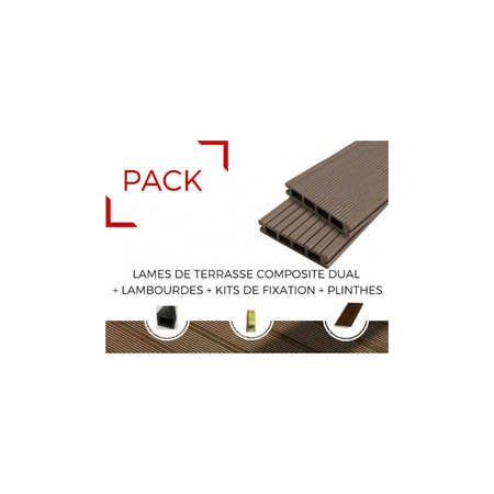 PACK 4 m² lame de terrasse composite Dual + ACCESSOIRES (4 coloris) 3600mm - Coloris - Chocolat, Epaisseur - 25mm, Largeur - 14 cm, Longueur - 360 cm, Surface couverte en m² - 4