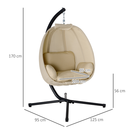 Fauteuil suspendu de jardin pliable métal noir textilène beige