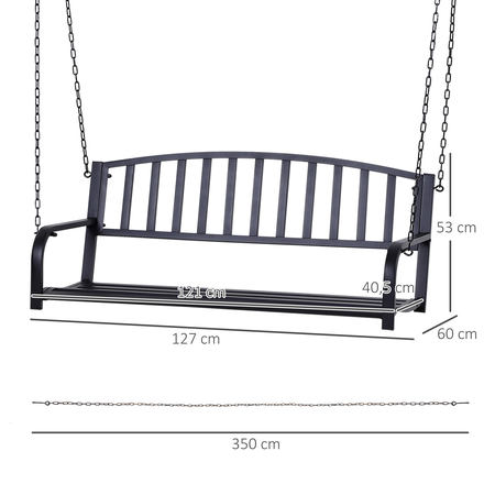 Banc suspendu 2 places chaînes incluses métal époxy noir