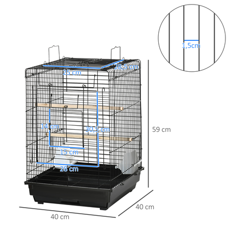 Cage à oiseaux portable avec accessoires noir