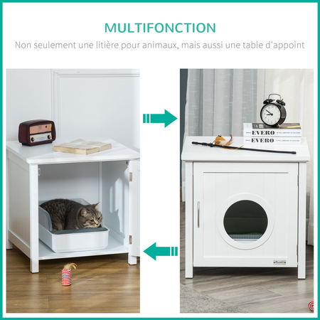 Maison de toilette pour chat sur pied design rainuré porte blanc