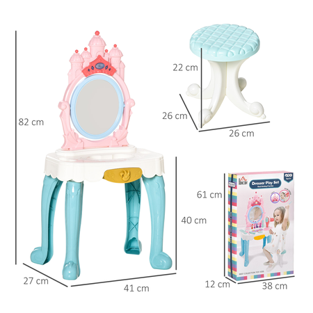 Coiffeuse enfant avec tabouret accessoires design château de princesse