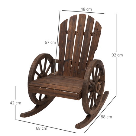 Fauteuil de jardin Adirondack accoudoirs roues charrette sapin carbonisé