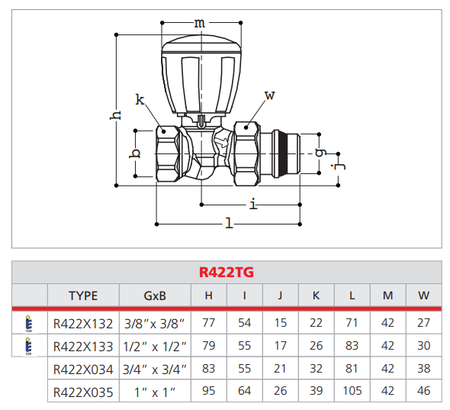 Robinet de radiateur thermostatisable R422TG droit 3/8'' - GIACOMINI - R422X132