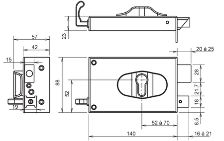 Serrure ND 10 9770 horizontale tirage droite - METALUX - FE97701070