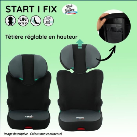 Siege Auto Rehausseur isofix NANIA START I FIX 106-140 cm R129 ‚Äìde 5 a 10 ans‚Äì Tetiere réglable ‚Äì Base inclinable ‚Äì Noir -Fabricat