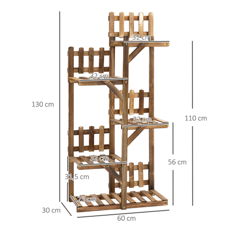 Étagère à fleurs en bois - porte plante bois 5 tablettes bois sapin