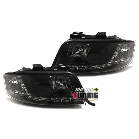 FEUX PHARES AVANTS LED DE JOUR DIURNES DRL NOIRS AUDI A6 C5 / 4B de 2001 à 2004 (04077)