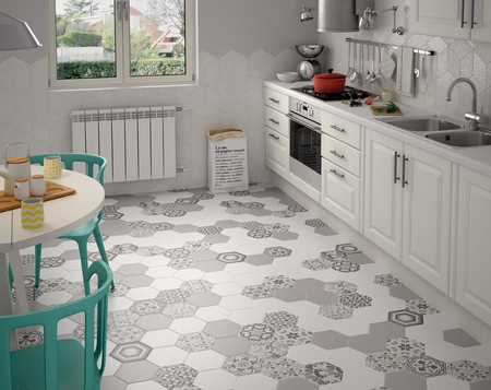 HEXATILE - HARMONY B&W - Carrelage 17,5X20 cm Hexagonal patchworck décors mate blanc noir