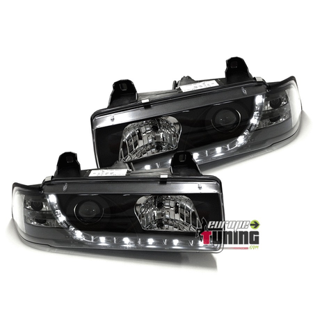 PHARES FEUX AVANTS DEVIL EYES NOIRS BANDE LED BMW SERIE 3 E36 COUPE CABRIOLET (00871)