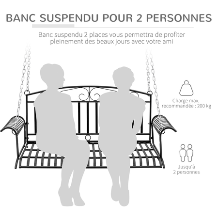 Banc suspendu 2 places métal noir