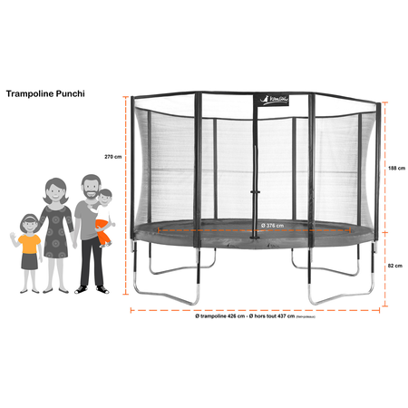 Kangui - Trampoline de jardin rond 430 cm + filet de sécurité + échelle | PUNCHI Bleu 430