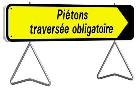 Panneau de signalisation de direction rectangulaire 1000x300mm 'Piétons traversée obligatoire' - TALIAPLAST - 526014