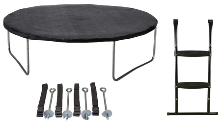 Kangui - Trampoline de jardin rond 430 cm + filet de sécurité + échelle + bâche de protection + kit ancrage